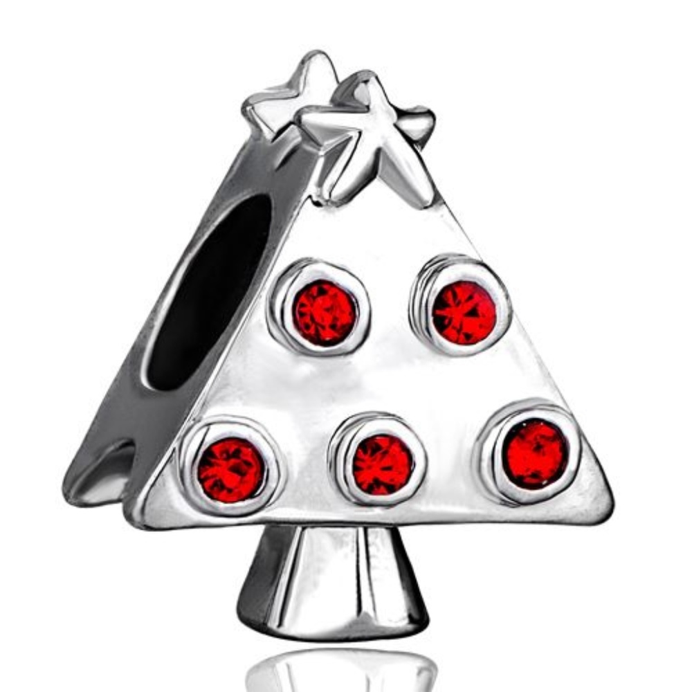 Pugster Christmas Tree Red Rhinestones Charm Bead